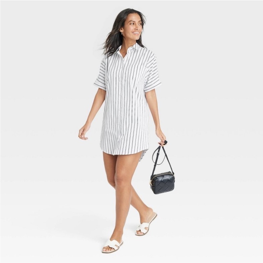 Women's Easy Woven Mini Shirtdress - A New Day™ White Striped M new